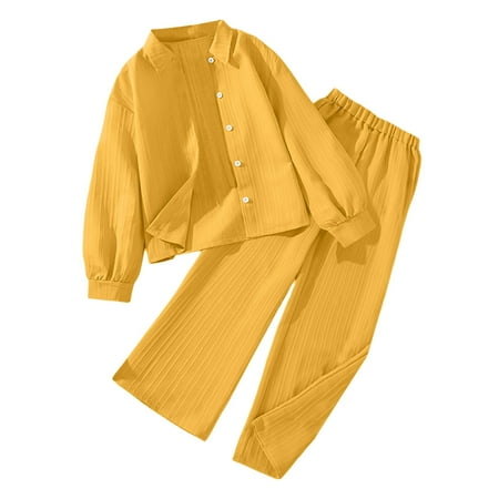 CAIVO Kids Autumn Outfit Sets Girls Long Sleeve Tops Pants Shirt With Wide Leg Pants Fashion Toddler Two Piece Children Casual Daily Wear 8-9 Years