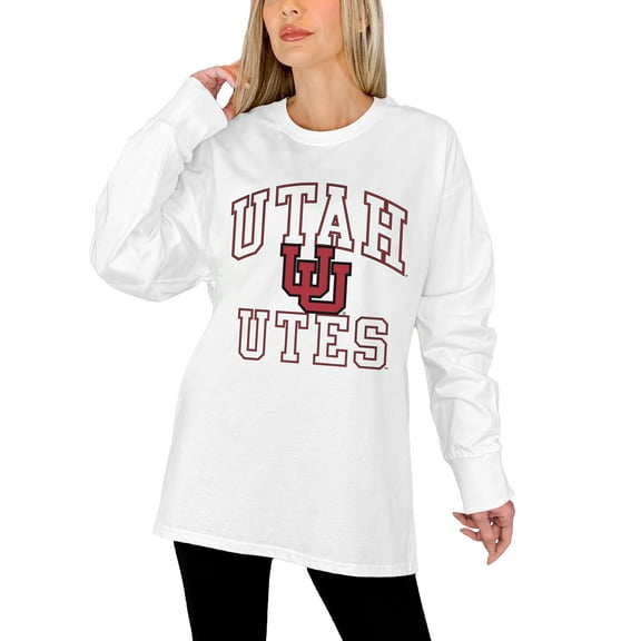 Women's Gameday Couture White Utah Utes Mind Games Oversized Long Sleeve T-Shirt