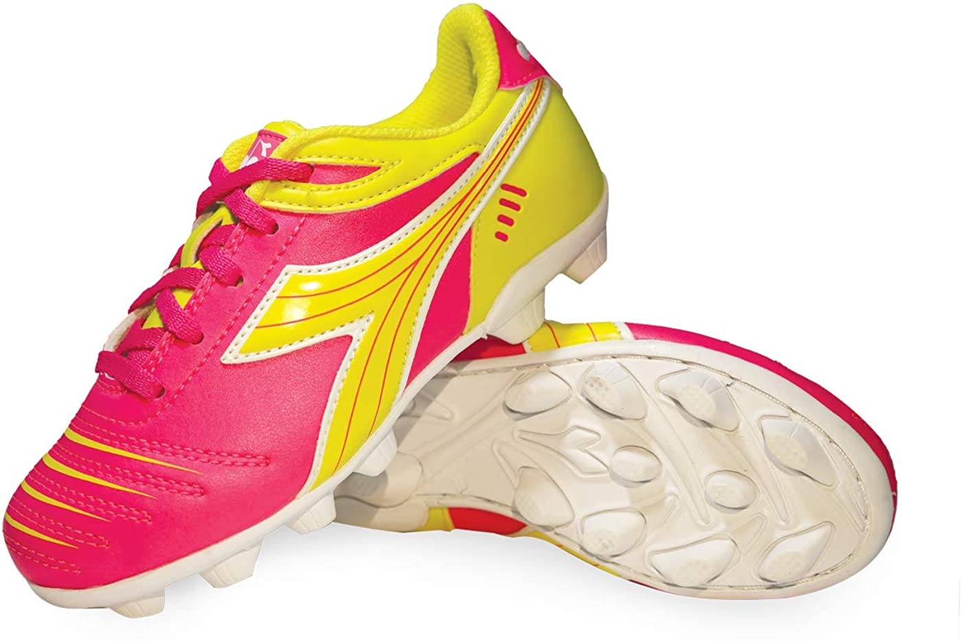 pink and yellow soccer cleats