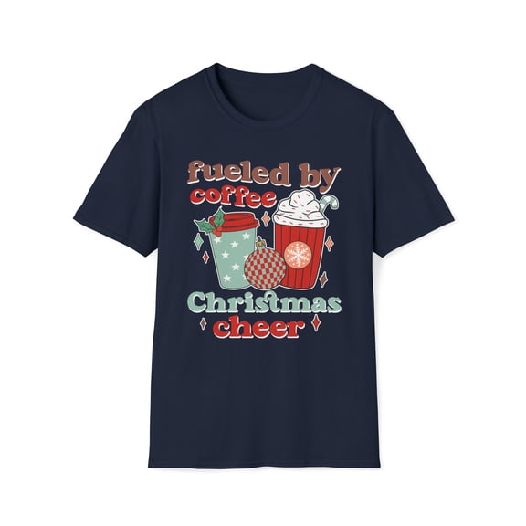 Fueled By Coffee And Christmas Cheer, Gildan Unisex Softstyle TShirt, S-3XL