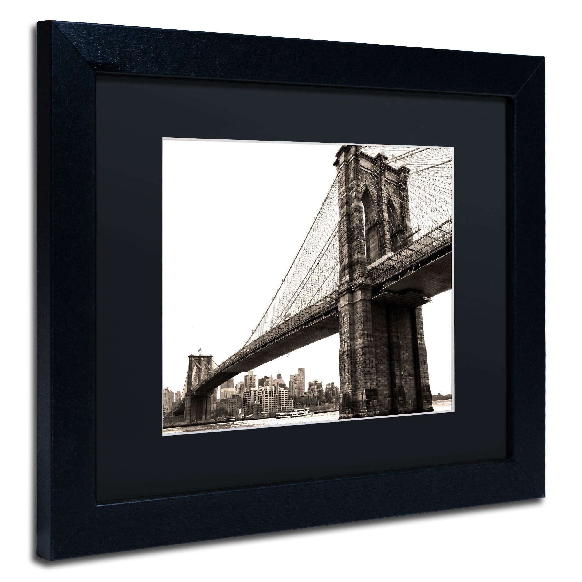 Trademark Fine Art "Brooklyn Bridge 2" Canvas Art by CATeyes, Black Matte, Black Frame