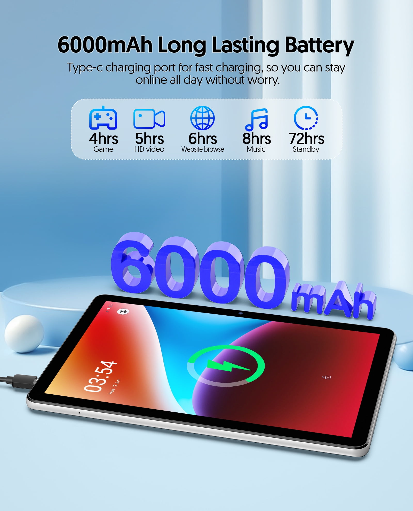 FITIFUN Android 14 Tablet 10.1 inch Tablet, 8GB RAM+32GB ROM+1TB Expandable,Octa-Core,5G Wi-Fi 6, 2+8MP Dual Camera,6000mAh Battery,1280x800 FHD IPS, Bluetooth,2 in 1 Tablets with Keyboard,Mouse,Case