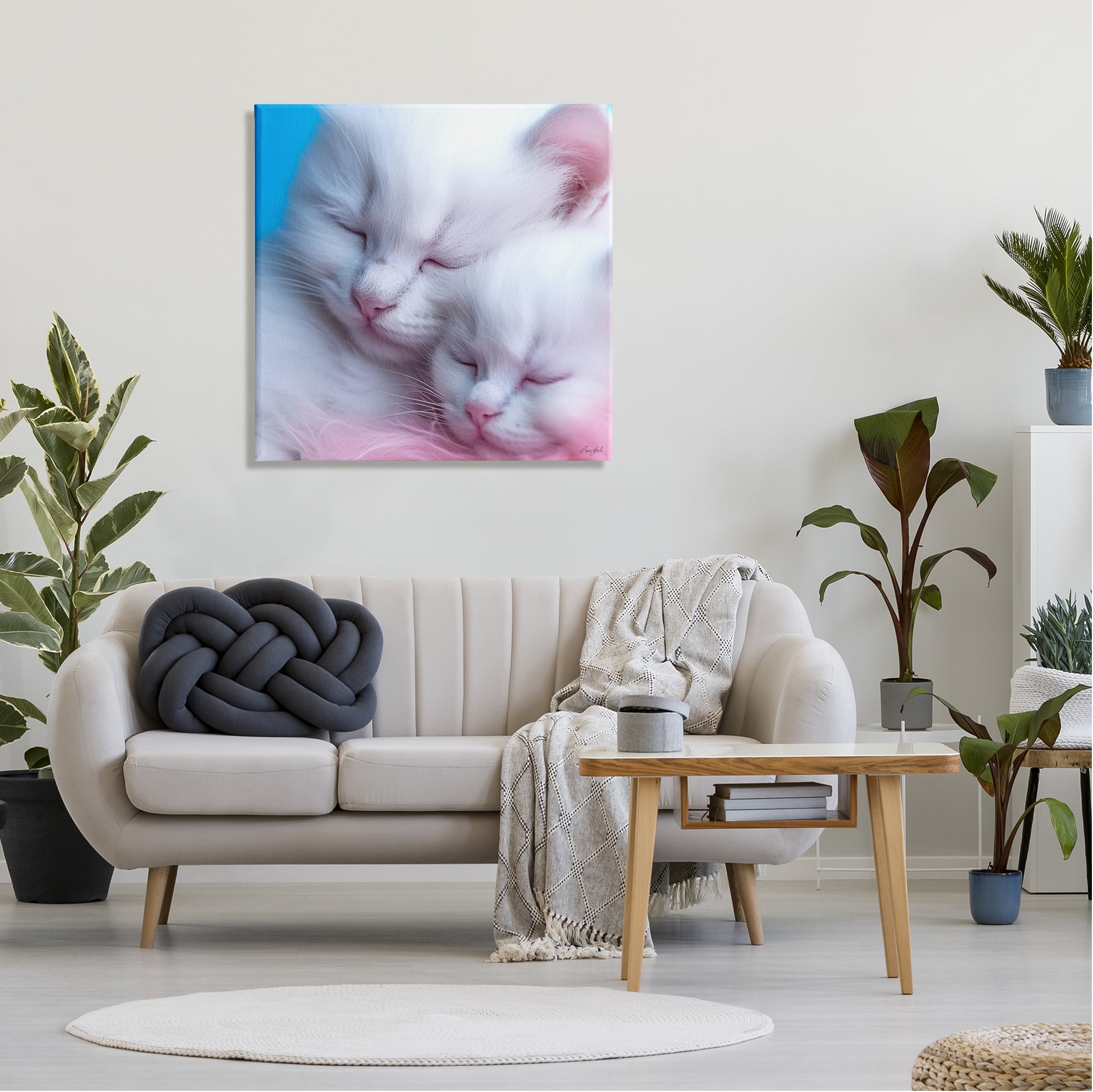 Stupell Industries Tucked In White Cats Animals & Insects Painting Gallery Wrapped Canvas Art Print Wall Art, 30 x 30