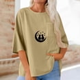 thumbnail image 1 of Xuyuer Women's Imitation Linen 3/4 Sleeve Blouse Crew Neck Summer Casual Tops Loose Fit Plus Size Tops Loose T Shirts Tunic Tops Shirts for Women Oversized Pocket T-shirt Fashionable Top, 1 of 6