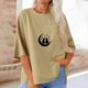 thumbnail image 1 of Xuyuer Women's Imitation Linen 3/4 Sleeve Blouse Crew Neck Summer Casual Tops Loose Fit Plus Size Tops Loose T Shirts Tunic Tops Shirts for Women Oversized Pocket T-shirt Fashionable Top, 1 of 6
