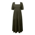thumbnail image 4 of vigerkar Women's Summer Dresses 2025 Puff Sleeve Square Neck High Waist Smocked A-Line Flowy Loose Fit Midi Dress AG, XXL, 4 of 5