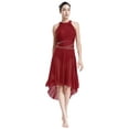 thumbnail image 1 of Xnihocha Women's Lyrical Dance Costume Rhinestone Ruched High-Low Dress Modern Dance Skirted Leotard Burgundy XL, 1 of 7