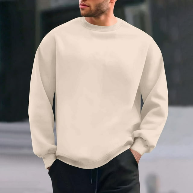 pstuiky camisa de manga larga para hombre, Sudadera básica de cuello redondo y manga larga informal de color liso para hombre. Camiseta/camiseta de cuello redondo y manga larga. camisetas de hombre m