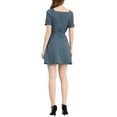 thumbnail image 3 of INSPIRE CHIC Women's Square Neck Button Decor Short Sleeves Tie Waist Mini Dress M Grey Blue, 3 of 7