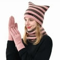 thumbnail image 2 of Bibifish 3 PCS Scarf Hat Glove Sets For Women Winter Warm Knitted Cat Ear Hat Lined Neck Warmers Gloves Soft Thermal Cold Weather Outfits, 2 of 4