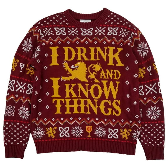 Game of Thrones Mens Red I Drink And Know Things Ugly Christmas Sweater Medium