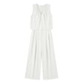 thumbnail image 5 of VBVC Women's V-Neck 2 Piece Pleated Set,Sleeveless Top and Wide Leg Pants For Women, Ladies' Breathable Summer Loungewear With Pockets,White,S-3XL, 5 of 9