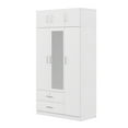 thumbnail image 6 of Euroco 3-Door Wood Armoire, Wardrobe with Mirror and Drawers, White, 6 of 10
