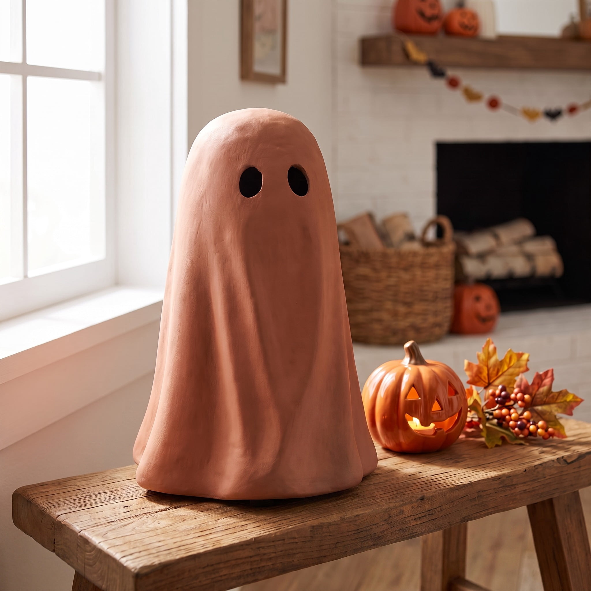 Paper Mache Ghost Decoration, Brown, 10.9", Halloween by Way To Celebrate