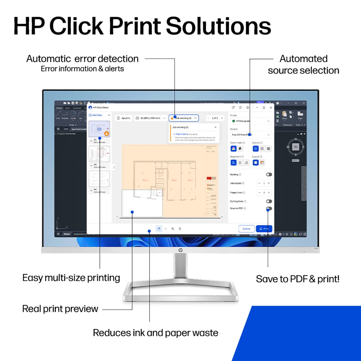 HP DesignJet T210 24" Wireless Large Format Color Thermal Inkjet Plotter Printer, 2025 Edition, Bundle with Matte Bond Inkjet Paper Roll