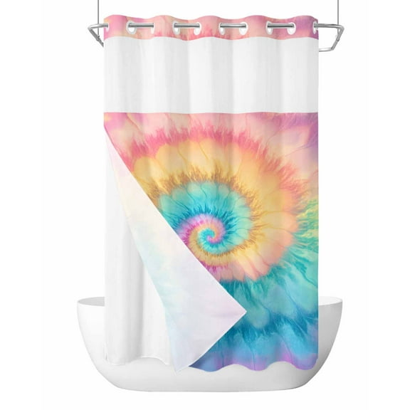 No Hook Cloth Fabric Shower Curtain with Snap in Liner, Colorful Tie Dye Waterproof Shower Curtains Set with See Through Top Window, Rainbow Ombre Abstract Pattern Art Bath Curtains Shower 36"x78"