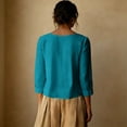 thumbnail image 3 of Womens Solid Pleated Crewneck 3/4 Sleeve Shirt Casual Spring Fall Y2K Vintage Comfy Basic Trendy Office Work Sky Blue M, 3 of 5