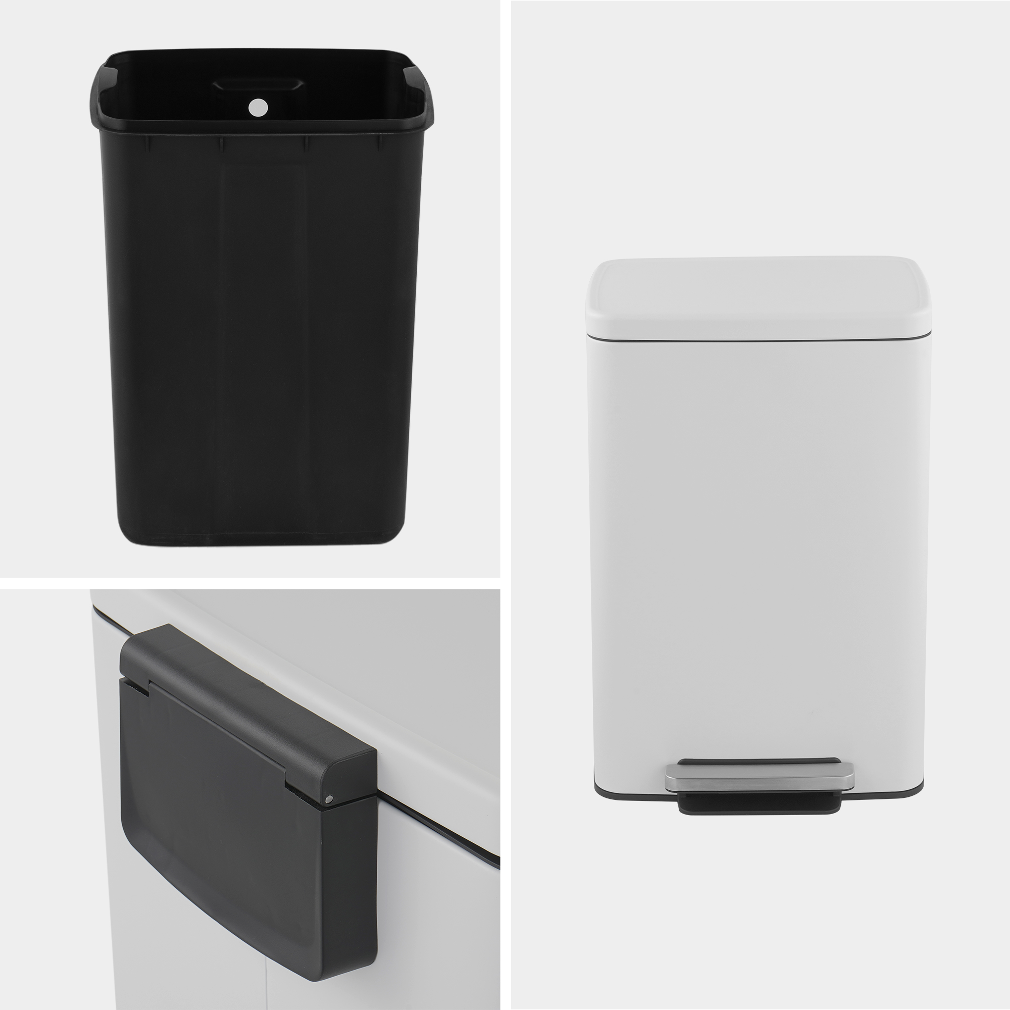 Innovaze 13 Gallon/50 Liter Rectangular Stainless Steel Step-on Trash Can for Kitchen, Matte White