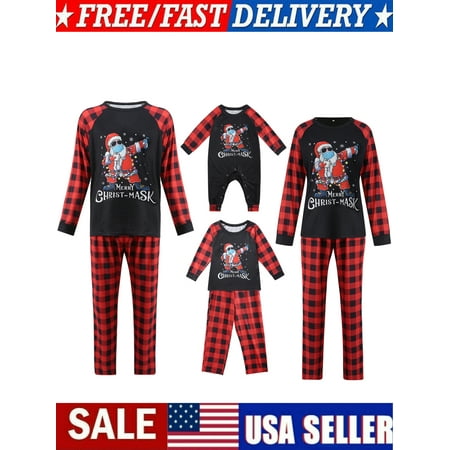 

Matching Family Christmas Pajamas Set Holiday Plaid Santa Print Sleepwear Xmas Pjs Set for Family Couples and Kids