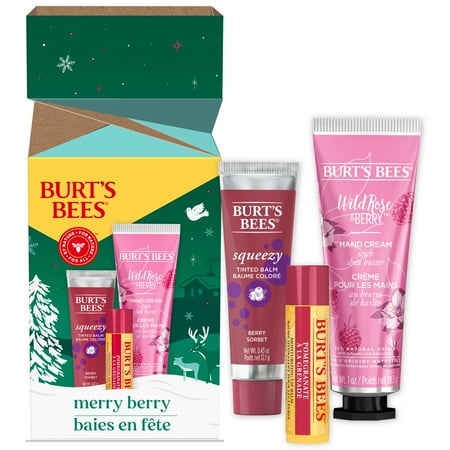 Burt's Bees Merry Berry Gift Set, Lip Balm, Squeeze Tinted Balm and Hand Cream, 1 Gift Set