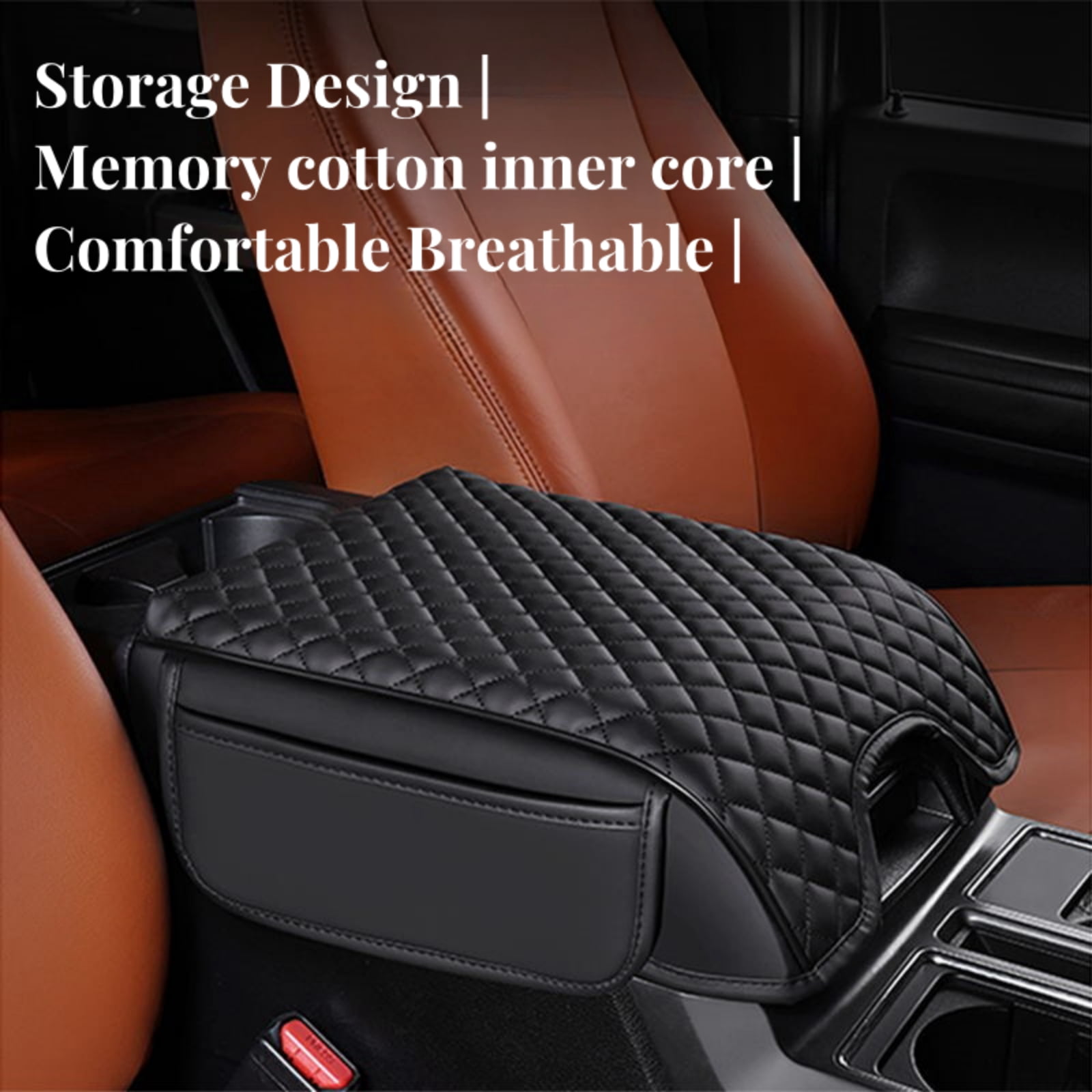 ST SoleMe.Tc Custom Center Console Cover Pad Compatible with 2015-2020 Ford F150 Car Armrest Seat Box Cover Anti-Scratch Protector, Interior Accessories, Double Line Grid