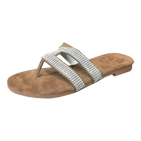 

Hvyesh Slip On Sandals For Women Flats Slippers Open Toe Beach Flip Flops Rhinestone Summer Casual Slipper Shoe Summer Beach Sandals