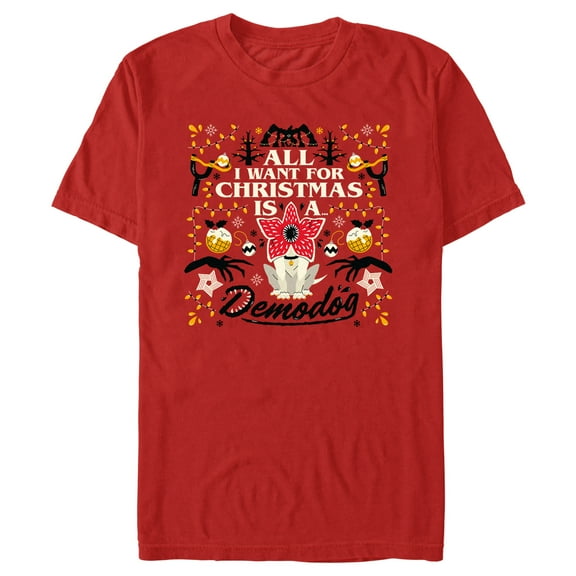 Netflix Men's Stranger Things All I Want for Christmas Is A Demodog Graphic T-Shirt