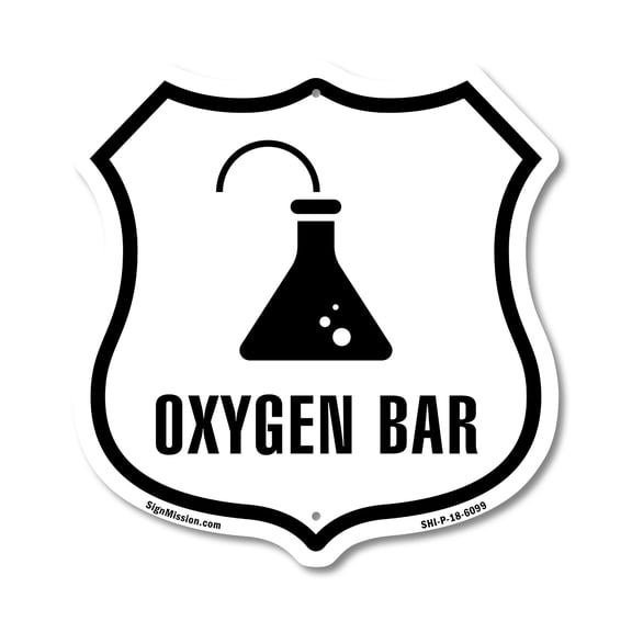 Oxygen Bar 12 inch X 12 inch Shield-Shaped Rust-Free Aluminum Metal Sign Weather Resistant Made in the USA