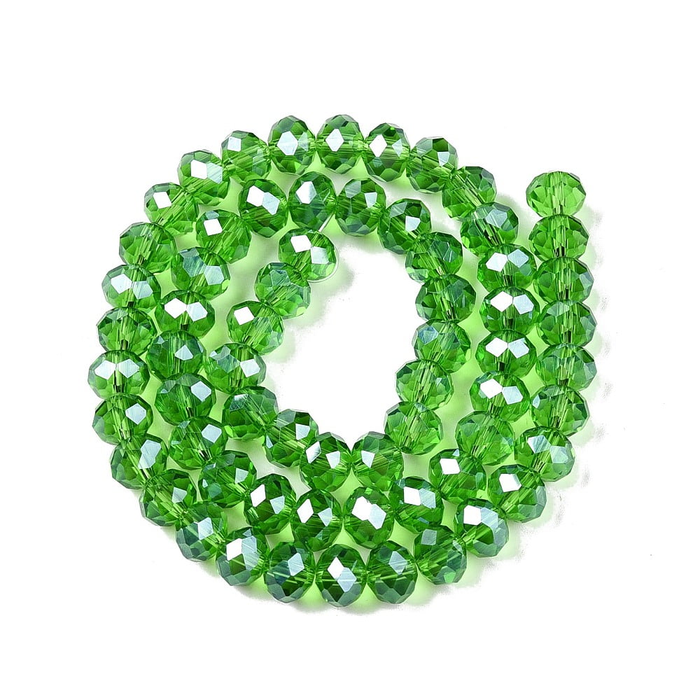 20Strand Electroplate Glass Beads Strands Pearl Luster Plated Faceted Rondelle Lime Green 8x6mm Hole: 1mm about 64~65pcs/strand 40~41cm