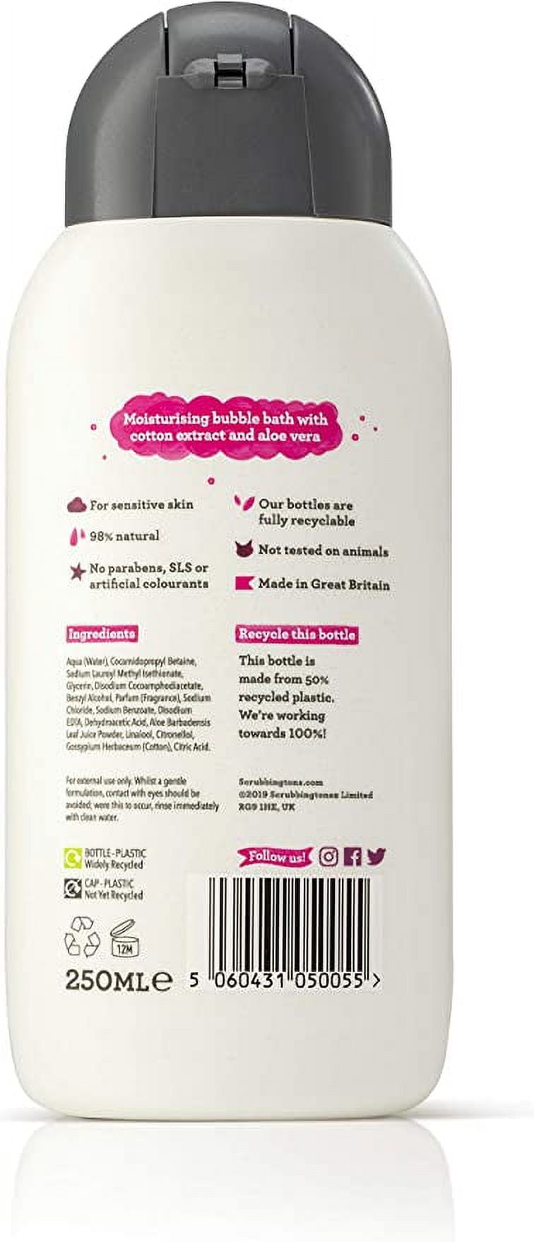 Scrubbingtons Scrub A Dub Cotton Soft Bubble Bath For Kids Cotton Extract and Aloe Vera for Sensitive Skin 4 x 250ml