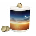thumbnail image 1 of Ocean Piggy Bank, Sunset Sky with Moon and Stars Horizon Scenery Fantasy View Art Print, Ceramic Coin Bank Money Box for Cash Saving, 3.6" X 3.2", Navy Yellow Orange, by Ambesonne, 1 of 4