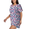 thumbnail image 2 of Susaid white flower Skull blue Print Women's Pajama Set, Button-Up Sleepwear with Elastic Waist Shorts, Perfect for Lounging, Yoga, Beach, and Casual Wear-Large, 2 of 7