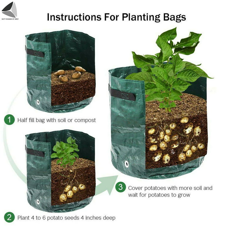 10 Gal. Grey and Black Potato Grow Bags with Flap Lid, with