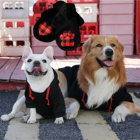 Visland Dog Hoodie Black - Love Heart Dog Sweatshirt, Soft and Warm Dog Cold Weather Clothes for Small Medium Large Dogs