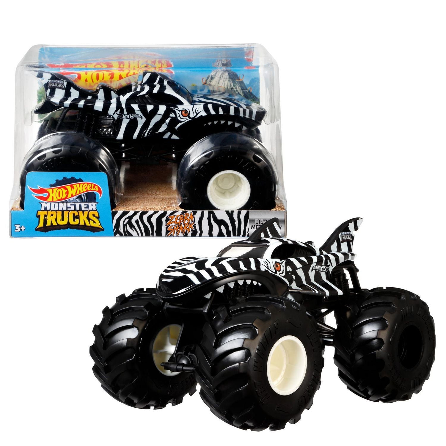 Hot Wheels Monster Trucks 1:24 Scale Zebra Shark Vehicle