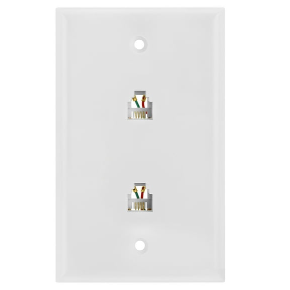 Cmple - Double RJ11 Connector with 4 Conductors Phone Wall Plate Jack 6P4C Telephone Dual Jack Wallplate with Screws