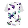 thumbnail image 4 of Women's Square Neck Tunic Dressy Tops Fashion 2024 Boho Flora Print Vintage Lace Embroidery Short Sleeve Flowy Pleated Shirts Summer Clothes for Teen Girls Hide Belly Swing Blouse White T Shirts L, 4 of 4