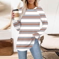 thumbnail image 2 of UTSJKR Long Sleeve Shirts for Women Plus Size Spring Round Neck Thumb Hole Tunics Tops Striped Oversized Blouse Dressy Casual Khaki XL, 2 of 5