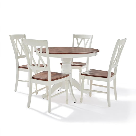 Round Dining Set - 5 Piece Table & Chair Set - Pedestal Table - Antique Finish - Kitchen Dining Room