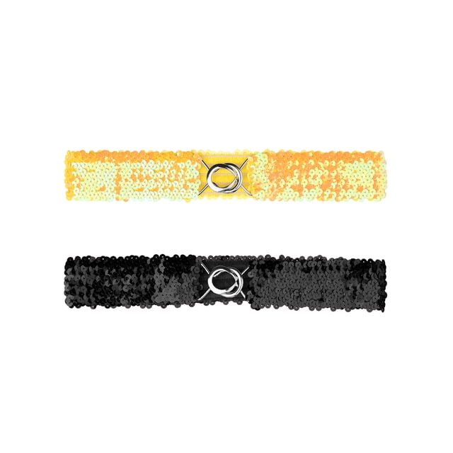 Cinturones elásticos delgados de 2 piezas para mujer INSPIRE CHIC con brillo y decoraciones de lentejuelas color amarillo