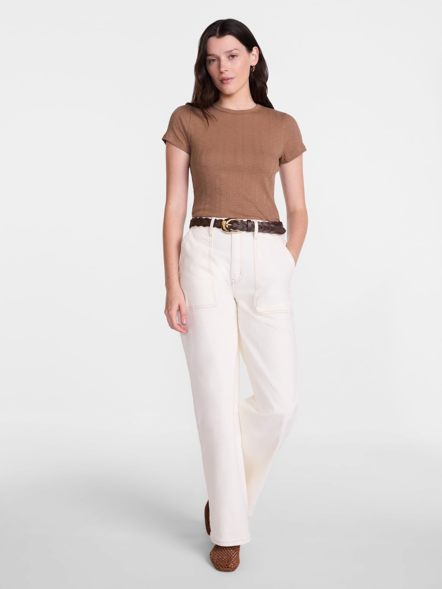 Scenario Women's Variegated Rib Tee with Short Sleeves, Sizes XS-XXXL