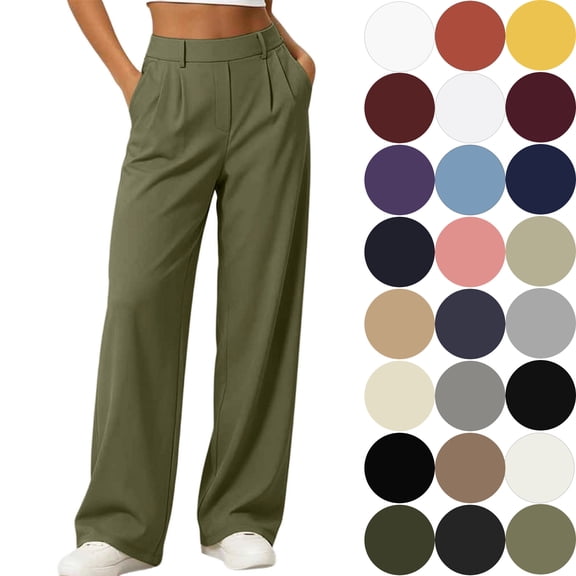 Work Pants Women High Waist Stretch Wide Leg With Pockets Pleated Design Business Casual Loose Pants For Office And Daily Wear With A Tailored Front Womens Work Pants