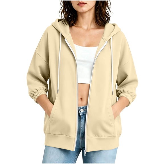 Guluxicc Women's Athletic Hooded Jackets with Pockets Drawstring Full Zip Long Sleeve WindBreaker Jackets for Outdoor Workout Wear Spring Summer Casual Outfits
