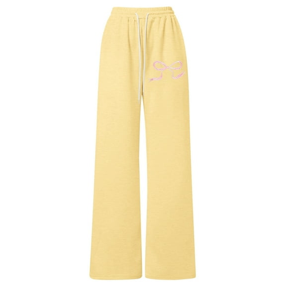 Girls Bow Drawstring Pants for Daily Casual Wear Lightweight Straight Leg Athletic Sweatpants for Playful Comfort and Everyday
