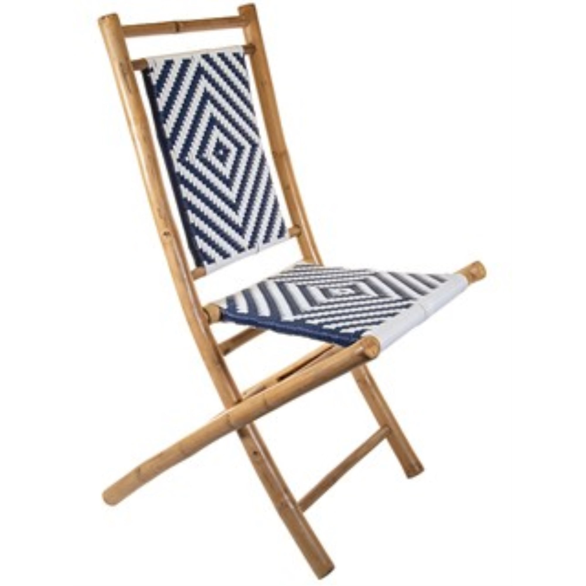 Set of 2 Foldable Armless Chairs in Solid Bamboo Frame with Blue and