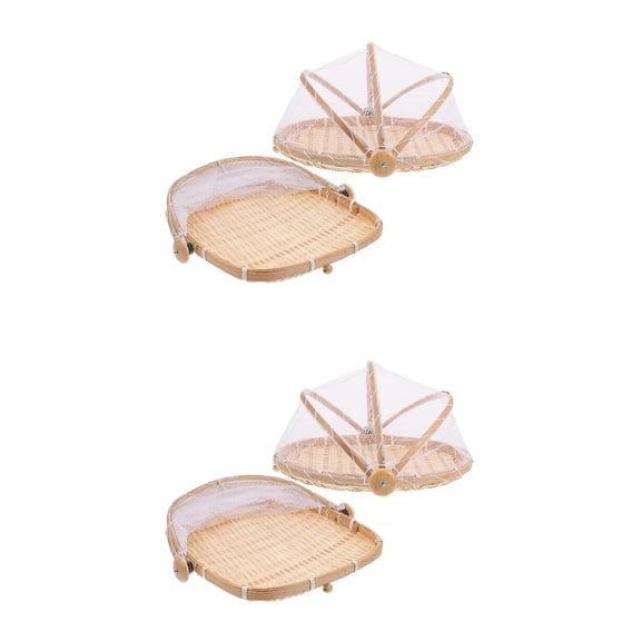 2 Pack Bamboo Mesh Covers Serving Food Tent Dustpan Restaurant Use Basket