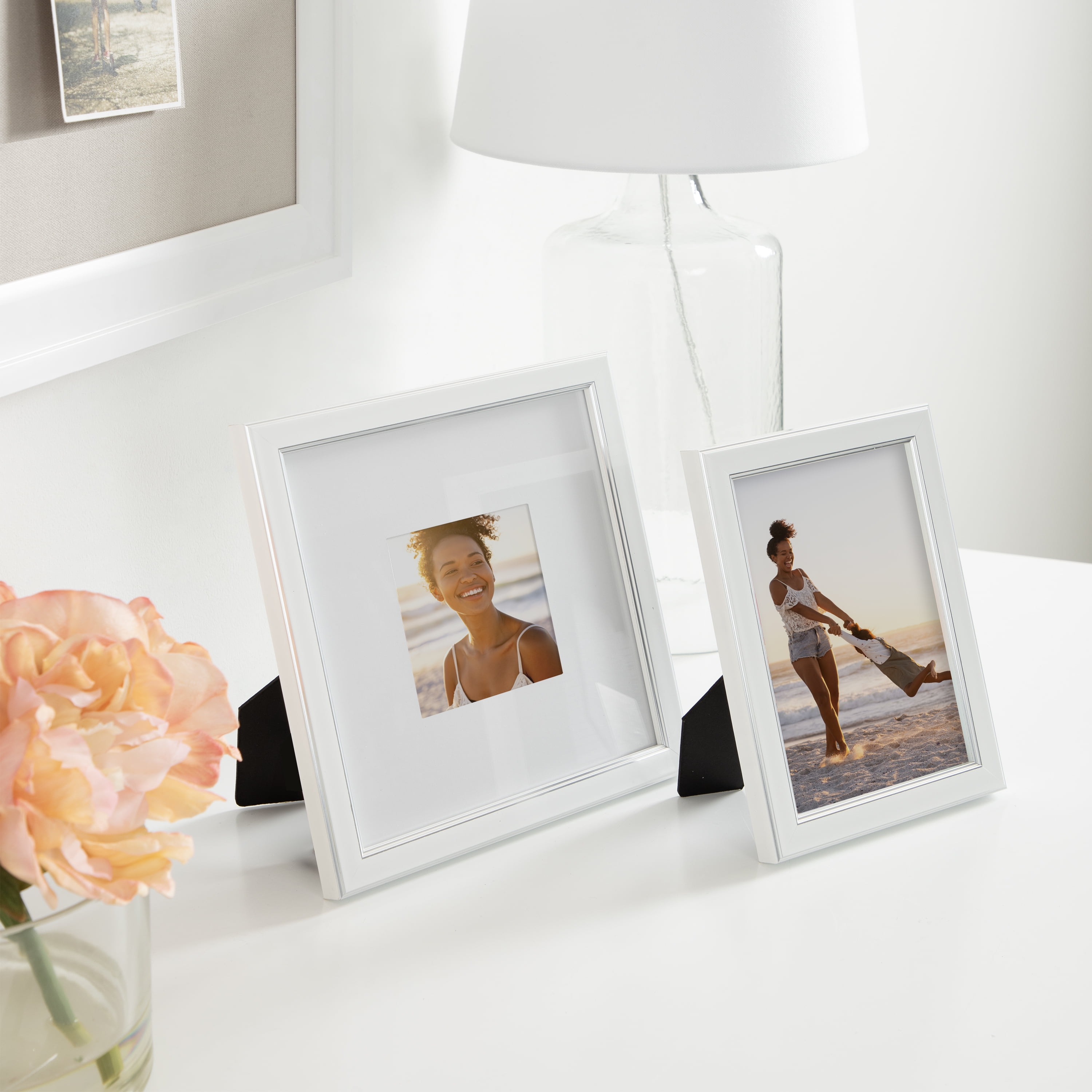 DesignOvation 8x8 Matted for 4x4 White/Silver Decorative Tabletop Picture Frame