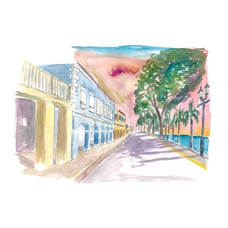 Art.com Frederiksted US Virgin Islands Colonial Promenade At Sunset St Croix Art Print by M. Bleichner, 18" x 12"