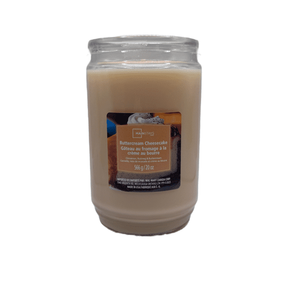 Mainstays Bougie parfumée en pot de verre à mèche unique au goût de gâteau au fromage et à la crème au beurre, 567 g (20 oz).