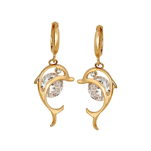 ULTNICE 1 Pair Women Dolphin Crystal Earrings Jewelry Golden Lead Free Holiday